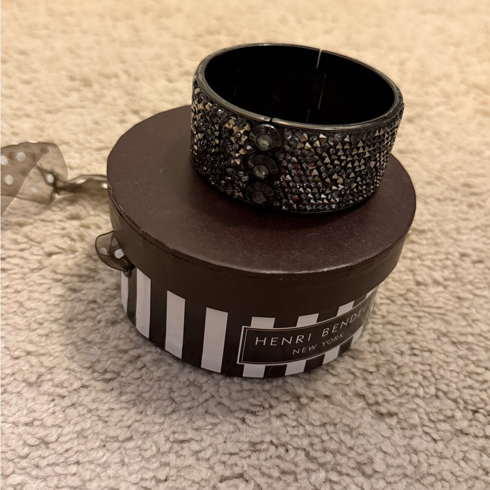 Henri Bendel Onyx and Silver Crystal Cuff